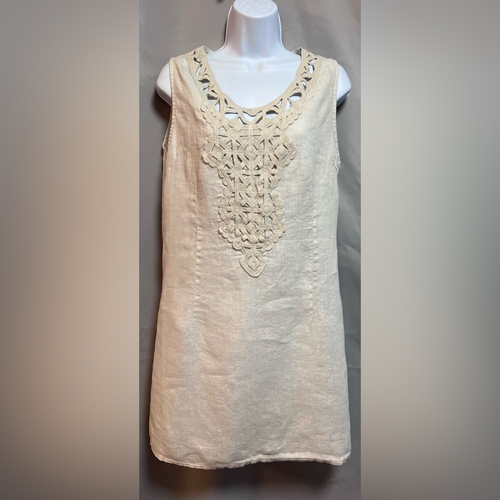 Alessia Pacini Dress Size Small 100% Linen‎ Beige Sleeveless Shift Dress